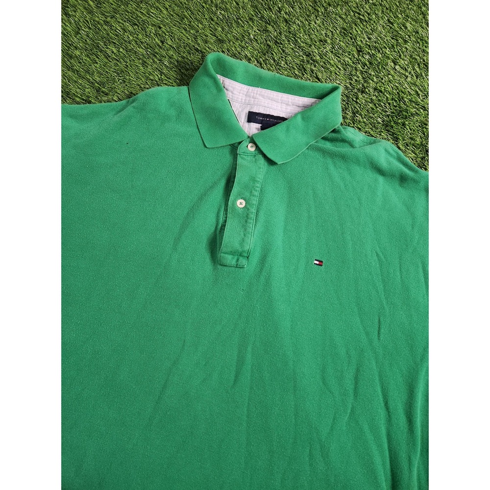 Tommy Hilfiger Polo Shirt Mens 3XL Green 100% Cotton Flag Logo Short Sleeve